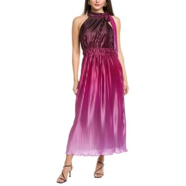 Imagem de Anne Klein Frente única feminina MIDI com laço e elástico duplo, flor roxa multi, Purple Bloom Multi, 10