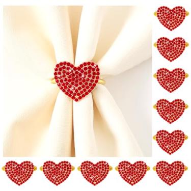 Imagem de APTWOW Conjunto De 12 Anéis De Guardanapo De Coração De Dia Dos Namorados - Anéis De Guardanapo De Metal Para Dia Dos Namorados, Porta-Guardanapos De Coração De Strass Vermelho E Dourado Para Dia Do
