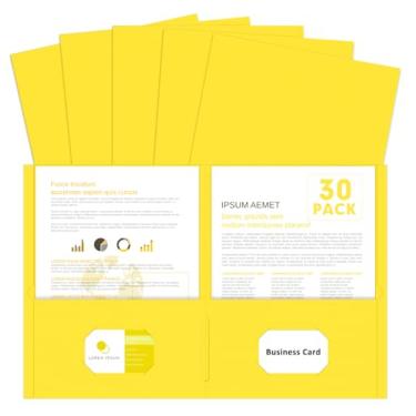 Imagem de Duas pastas de bolso, PANDRI pacote com 30, 2 pastas de bolso, pasta de arquivo de papel tamanho carta para escola, escritório, casa, negócios (amarelo)