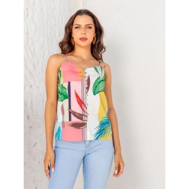 Imagem de Regata Estampada de Alcinha com Botões - Sml Fashion, Feminino, Branco