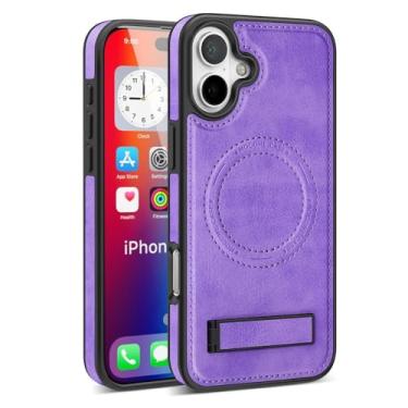 Imagem de PU Leather Armor Folding Stand Magnetic Case para iPhone 16 15 14 13 12 Pro Max Plus 11 Capa de carregamento sem fio, roxa, para iPhone 15PROMAX