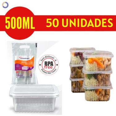 Imagem de Pote Descartável 500ml Freezer Microondas Marmita Fit 50 Un - Cristalc
