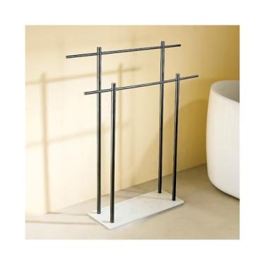 Imagem de Toalheiro de chão Toalheiro de mármore de piso para hotel, banheiro, rack de armazenamento vertical, barra de toalhas de banheiro Toalheiro independente(Gray+White)