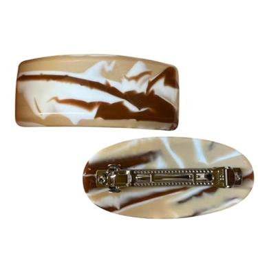 Imagem de Par Presilha Prendedor de Cabelo Retrô Luxo Tamanho Grande Oval e Retangular - Bege