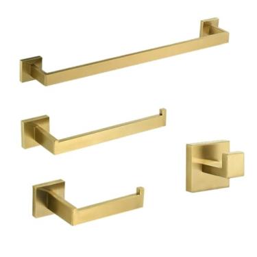 Imagem de Conjunto de ferragens de banheiro dourado escovado toalheiro roupão de banho gancho barra prateleira suporte de papel de seda acessórios de banheiro, 1 peça de suporte de papel, como mostrado