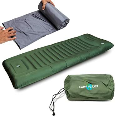 Imagem de CAMP PLANET Almofada de dormir para acampamento – Almofada inflável extra grossa de 10 cm para colchão de acampamento com bomba embutida e travesseiro integrado – Almofada de dormir impermeável para caminhadas, mochilões, viagens de carro