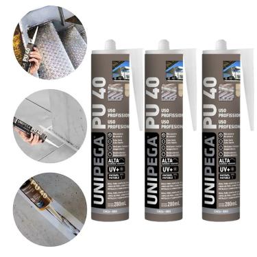 Imagem de Kit 3 Cola Selante PU40 Poliuretano Cinza 400g Profissional Adesivo Vedação Alta Resistência Madeira Vidro Metal