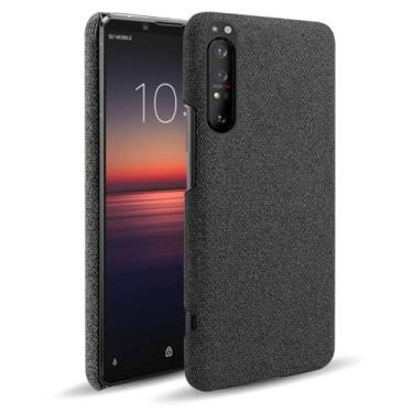 Imagem de Capa para SONY Xperia 1 II,Capa desenhada em lona,Case Protetora Ultrafina com Empunhadura Macia,Design em Tecido Antichoque e Antiarranhões-Black