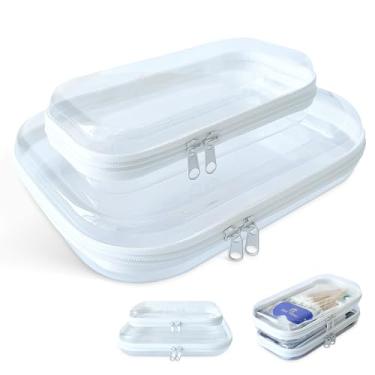 Imagem de Gberlczz Capa transparente com zíper para armazenamento, estojo rígido portátil transparente, bolsas de plástico rígido com zíper para lanches (2 peças), Branco, Medium-8inch*2PCS, Large-10inch*1PCS,