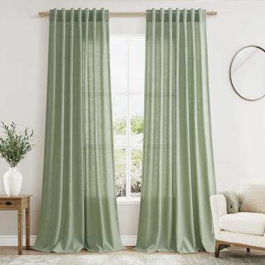 Imagem de Cortinas de linho Light Sage 108 polegadas de comprimento para sala de estar, conjunto com 2 painéis, cortina traseira extra longa, semitransparente, filtro de luz, cortinas verdes sálvia, cortinas de