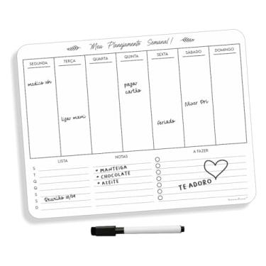 Imagem de imã geladeira lembrete lousa planner magnetica anotação quadro decoração calendario com caneta