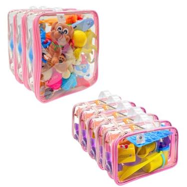 Imagem de Kit 8 Organizador Brinquedos Infantil Blocos de Montar 5 Pp + 3 P Com Zíper e Alça Plástico - bubag (Rosa)