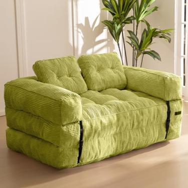 Imagem de MAXYOYO Sofá-cama dobrável, sofá-cama conversível em forma de L com apoio de braço Sofá-cama dobrável com travesseiro, cadeira dobrável portátil confortável para sala de estar, quarto, verde, casal
