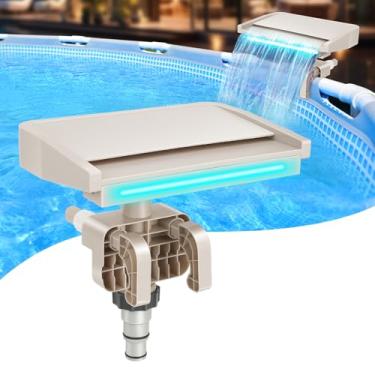 Imagem de Hanaoyo Fonte de piscina LED para piscinas acima do solo, 7 cores de iluminação diferentes, cascata relaxante para decoração ao ar livre, largura ajustável para várias molduras