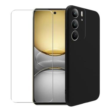 Imagem de WDMYLFTW Capa para Realme C75 4G + película protetora de tela de vidro temperado - Capa protetora de TPU (preta)