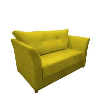 Imagem de Namoradeira Decorativa Isis Couro Amarelo Pés Madeira Mz Decor - Mazze