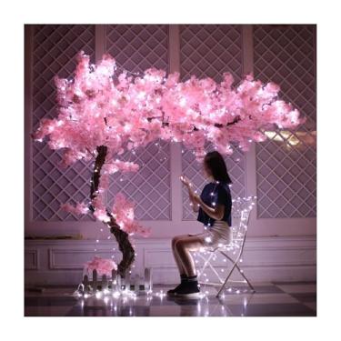 Imagem de Árvore De Cerejeira Rosa Artificial, Árvore Falsa Realista Com Cerca E Gramado Para Sala De Estar E Shopping Centers(160x100cm/63x39in)