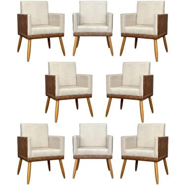 Imagem de Kit 8 Poltronas Decorativas Modernas Para Recepção Lis Corino Pé 30 Cm - Bege Suede Corino