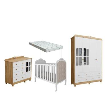 Imagem de Quarto Bebe Completo MDF Capitône Elo Dorabelly Provençal + Colchão - 
