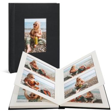 Imagem de Hiwhy Álbum De Fotos Pequeno 4X6 Capa Linho 80 Bolsos Livro Com Espaço Para Escrever Família Aniversário Férias Casamento Bebê, Preto