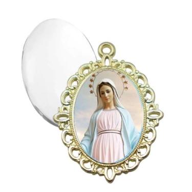 Imagem de Relicario Dourado Rainha da Paz Terno Noivo lapela Qualidade Resinado 