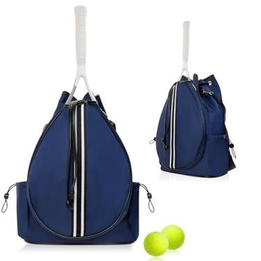 Imagem de Mini Momo Mochila Para Bolsa De Tênis Feminina - Raquete, Pickleball, Badminton, Squash, Ombro Conversível, Design Elegante, Grande Compartimento Armazenamento (Listras Azul-Marinho/Preto)