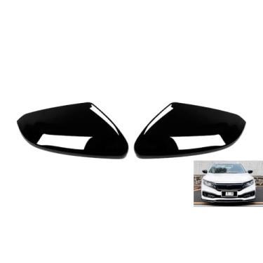 Imagem de AJHLJ® 2 peças para Honda Civic 10º capa estilo fibra de carbono tampas retrovisor preto capa de espelho retrovisor 2016-2021 (tinta piano preto A)