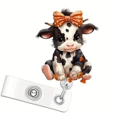 Imagem de Carretel de crachá de vaca com laço retrátil para enfermeira médica marrom suporte de crachá de arco sentado para decoração de cartão de identificação de enfermagem