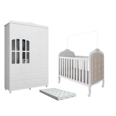 Imagem de Quarto Bebe Berço e Guarda Roupa MDF Dorabelly Provençal + Colchão
