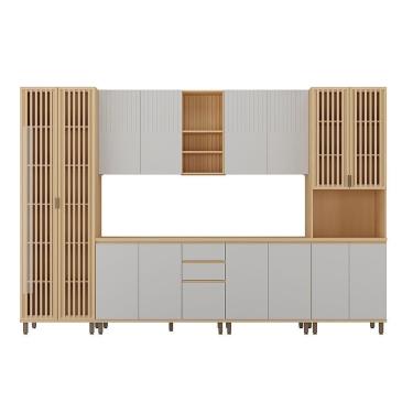 Imagem de Cozinha Completa 6 Pç Torre Tampo 340cm Aura Luciane Móveis Carvalho/cinza Cristal