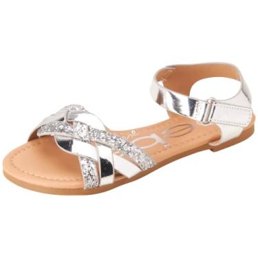 Imagem de bebe Sandália para meninas – Sandálias de couro sintético com glitter envernizado com duas tiras (bebê/criança pequena), Trança de prata, 4 Big Kid