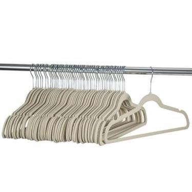 Imagem de Kit 50 Cabides Reforçados de Veludo Antideslizante Adulto Ultrafino Bege Gancho 360°