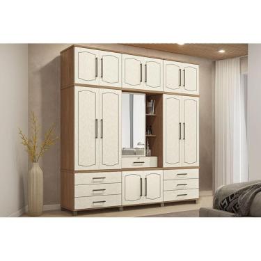 Imagem de Guarda Roupa 13 Portas 1 e 7 Gavetas c/ 1 Espelho Londres Capelinha Jatoba/Areia - Santos Andirá