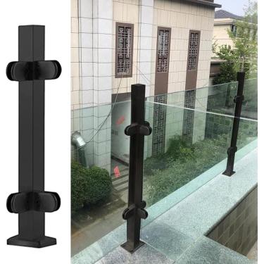 Imagem de Balaustrada de vidro quadrado corrimão de corrimão de vidro para plataformas escadas, braçadeira de vidro balaustrada ao ar livre, sistema de guarda-corpo de cerca de piscina de metal com ferragens