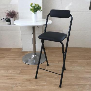 Imagem de Bancos De Bar Dobráveis Com Encosto,banco De Balcão Acolchoado De Couro Alto Dobrável,bancos De Bar Altos De Banquinho Dobrável Portátil Para Cozinha Ao, Black, Seat Height 27 .5inch