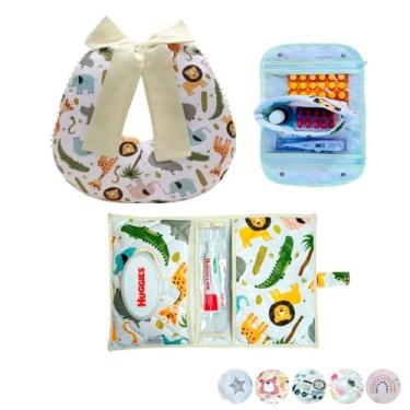 Imagem de Necessaire Porta Remédios Portátil + Porta Fraldas, lenço Umedecido e Pomada + Almofada Amamentação Para Bebê(FLORESTA)
