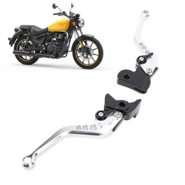 Imagem de Cffuvros 1 par de alumínio de alumínio Alavancas de embreagem de freio de moto, alavancas anodizas curtas ajustáveis ​​para o clássico 350, ajuste universal para a maioria s mini (Prata)