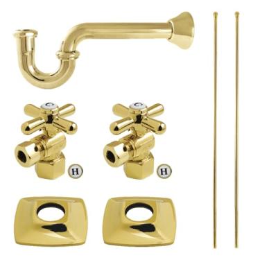 Imagem de Kingston Brass Kit de acabamento de pia de encanamento Gehry KPK110P2 com P-Trap, 30 cm (C) x 11 cm (L) x 76 cm (A), latão polido