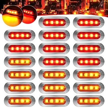 Imagem de PSDRIQQ Kit de luzes de reboque DC12-24V 4 LED luz de folga luz indicadora frontal traseira com moldura cromada, pacote com 10 unidades âmbar + 10 pacotes vermelho universal para caminhão, trailer, van, caravana, barco