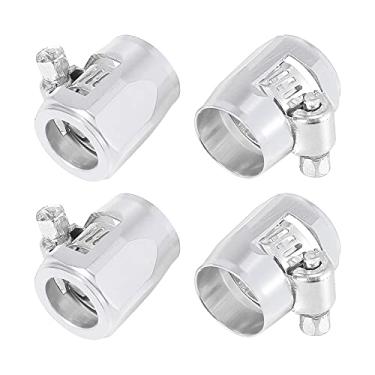 Imagem de X AUTOHAUX 4 peças AN6 hexagonais de mangueira de carro com braçadeira de tubo de borracha flexível com adaptador de faixa de parafuso para tubo de água de óleo, combustível, tom prateado