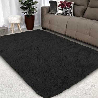 Imagem de Tapete Sala 1,00 X 1,50 Peludo Shaggy Macio Quarto Felpudo(Preto)