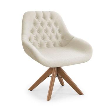 Imagem de Poltrona Base Giratória Madeira Capitonê Pandora - Due Decor, Linho Cr