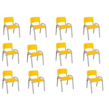 Imagem de Kit 12 Cadeiras Infantil Iso, Escola, Base Cinza- Amarelo