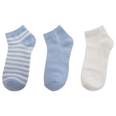 Imagem de Conjunto Meias Soquetes 3 Pares Estampada Branca e Azul Tamanho 27 ao 33 - Basic+