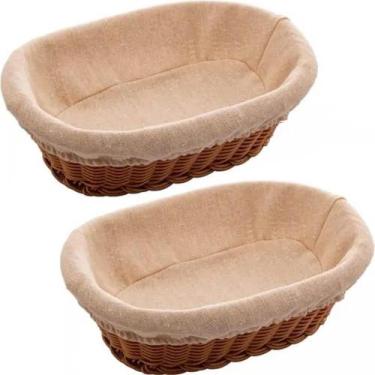 Imagem de 2 Cestinhos Porta Pão Pastel Oval 27x20cm Cesto Plástico Rattan Tecido