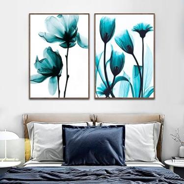 Imagem de Kit com 2 Quadros Decorativos 60x40 cm Floral Fotografico Taio-X com Moldura Caixa Preta, na posição Vertical ideal para ambiente de Sala, Quarto e Hall.