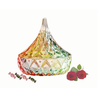 Imagem de Pote de armazenamento de vidro colorido com tampa, caixa de joias de 425 g para biscoitos, doces, lanches, frutas, chocolate, buffet, pote de buffet, prato decorativo de doces para festa em casa