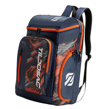 Imagem de oshhni Mochila de tênis, mochila para armazenamento de raquetes, multiuso, resistente à água, grande capacidade, para pickleball, bolsa para badminton, Laranja Azul