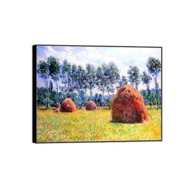 Imagem de BMZFYBS Imagens em tela. Pinturas famosas arte de parede para sala de estar. Palheiros 2. Pôster de moldura preta e impressões decoração de parede 30 x 40 cm 12 x 16 pol