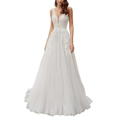 Imagem de Mulheres Vestidos De Noiva Princesa Vestido De Noiva Longo Linha A Tule Casamento Moda Vestido Civil, Ivory, 52